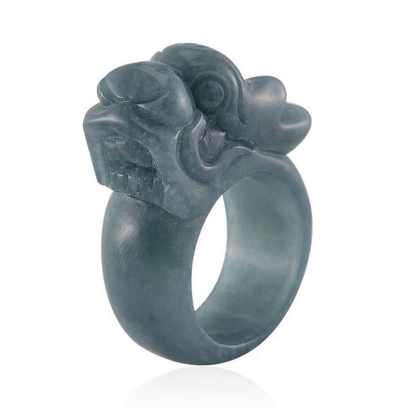 Natural Olmec Jadeite 60.00 ctw Carved Dragon Band Ring Size 9 New - Picture 2 of 5